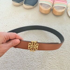 Tory Burch Brown Belt with Gold Logo